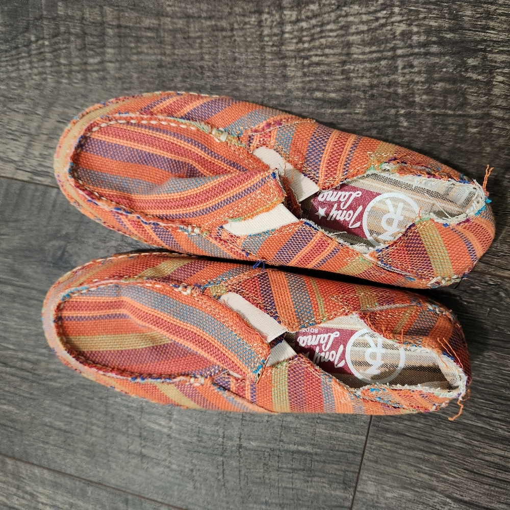 Tony Lama Boots Orange Striped Canvas Slip Ons - Picture 7 of 7